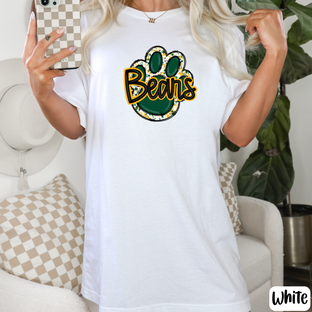 Green and Gold Paw Print Comfort Colors® Shirt Retro Style Tee Game Day T-shirt Fan Gift Bears Mom T-Shirt Bears Fan Tee