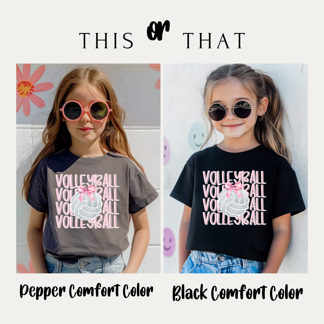 Kids Volleyball Bow Shirt Cute Girls Volleyball Tee Volleyball Sibling Tee Volleyball Player Shirt Team Spirit GameDay Shirt Pink Bow Tee