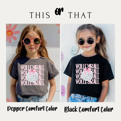 Kids Volleyball Bow Shirt Cute Girls Volleyball Tee Volleyball Sibling Tee Volleyball Player Shirt Team Spirit GameDay Shirt Pink Bow Tee