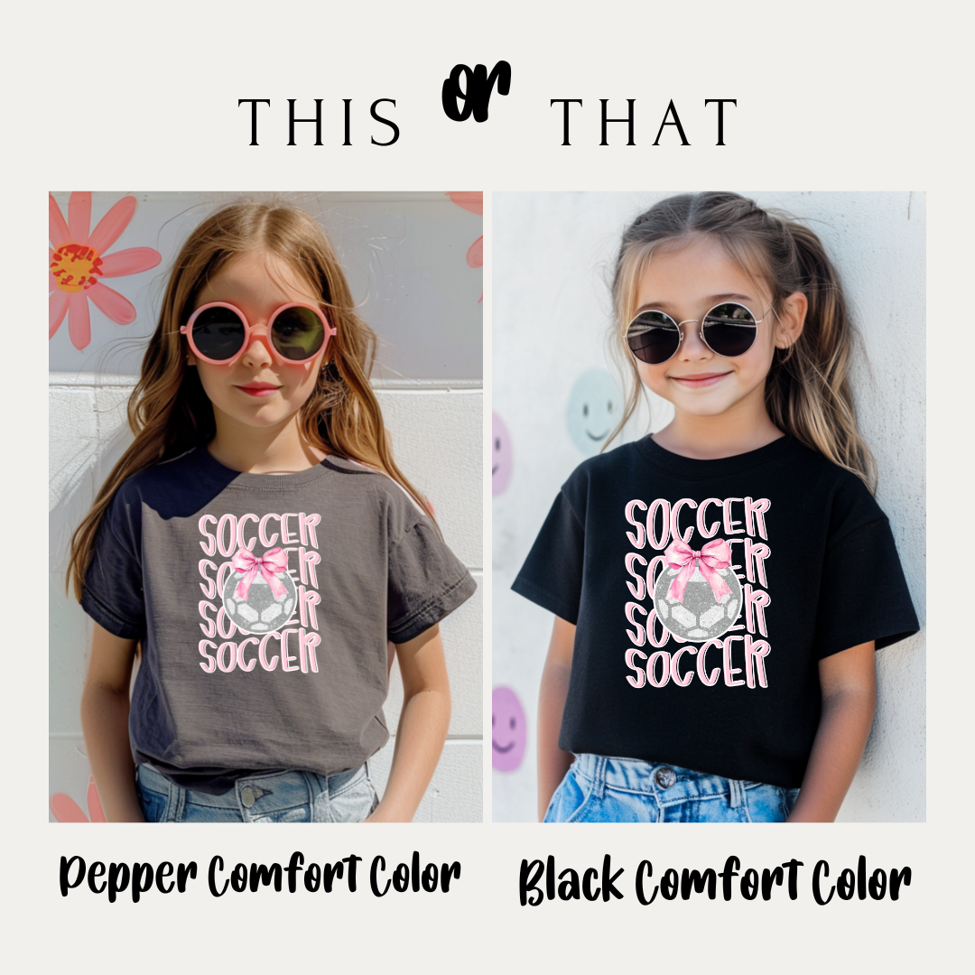 Soccer Shirt, Cute Soccer Bow Shirt, Game Day Shirt for Her, Soccer Team Tee, Soccer Player Gift, Pink Bow Soccer Tee, Soccer Sister T-shirt