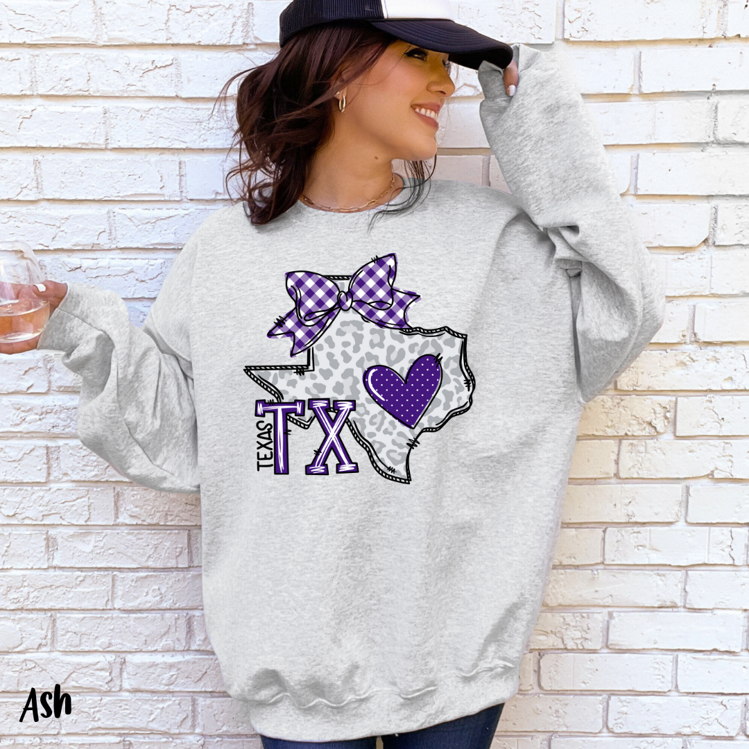 Texas Leopard Print Tee: Purple Bow, Frogs Fan Gear