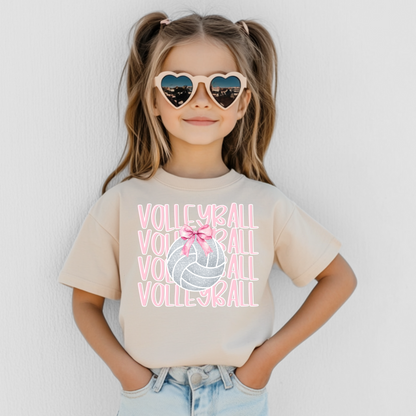 Kids Volleyball Bow Shirt Cute Girls Volleyball Tee Volleyball Sibling Tee Volleyball Player Shirt Team Spirit GameDay Shirt Pink Bow Tee