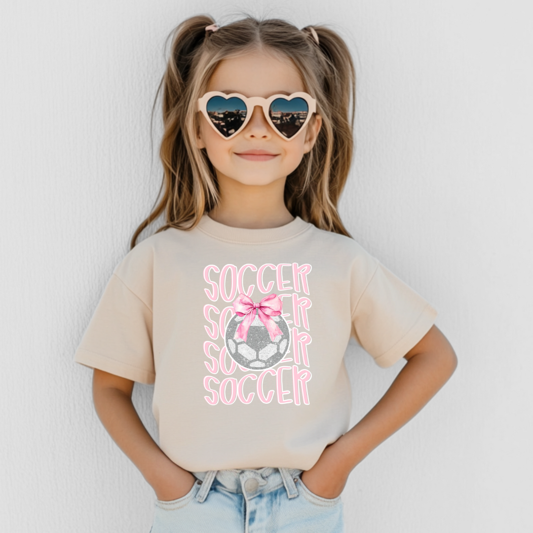 Soccer Shirt, Cute Soccer Bow Shirt, Game Day Shirt for Her, Soccer Team Tee, Soccer Player Gift, Pink Bow Soccer Tee, Soccer Sister T-shirt