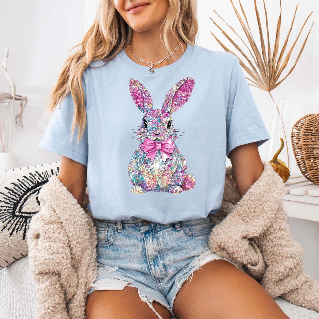 Ladies Faux Rhinestone Bunny T-shirt