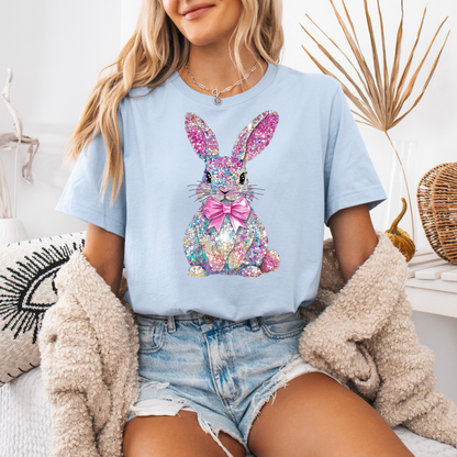 Ladies Faux Rhinestone Bunny T-shirt