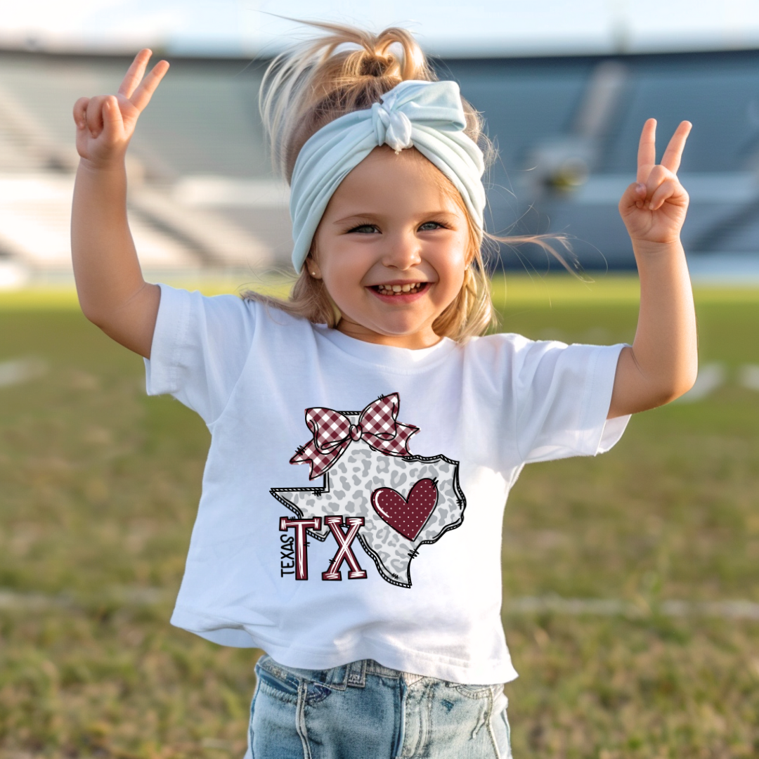 Kids TAMU Texas Distressed T-shirt Design Texas Comfort Colors® Shirt Texas Retro Style Coquette Bow Tee Game Day TAMU T-shirt Fan Gift