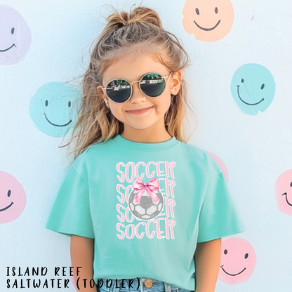 Soccer Shirt, Cute Soccer Bow Shirt, Game Day Shirt for Her, Soccer Team Tee, Soccer Player Gift, Pink Bow Soccer Tee, Soccer Sister T-shirt