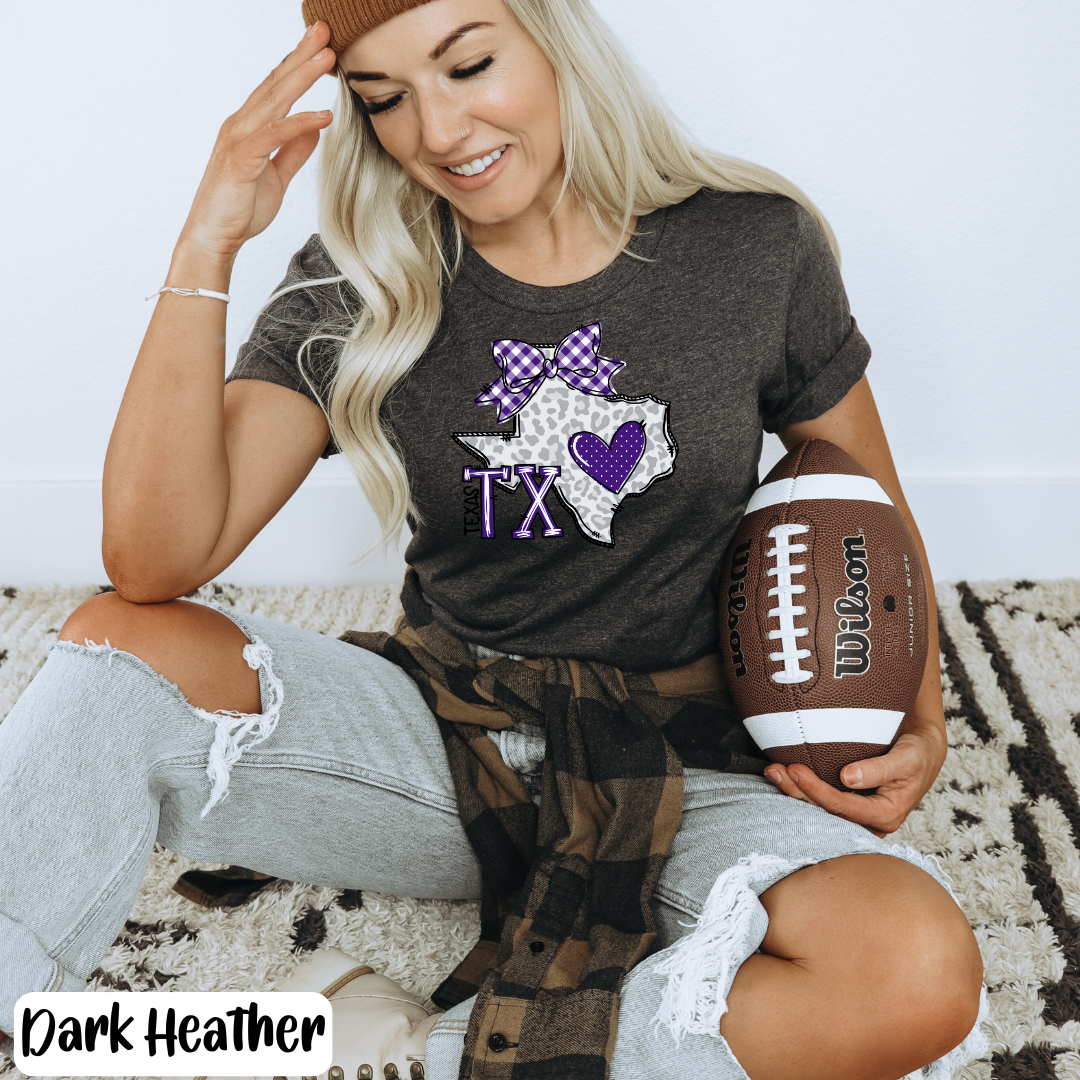Texas Leopard Print Tee: Purple Bow, Frogs Fan Gear