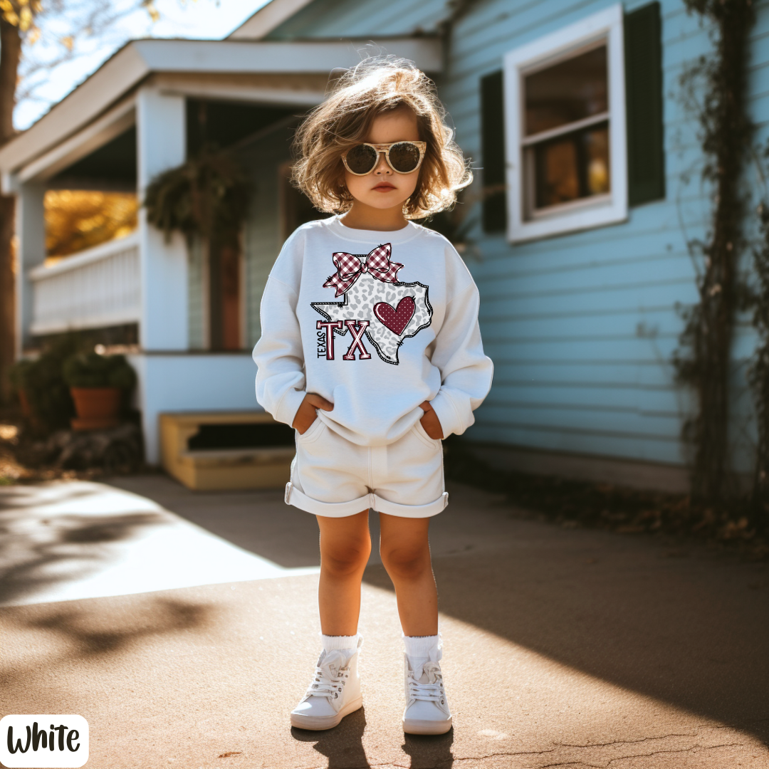 Kids TAMU Texas Distressed T-shirt Design Texas Comfort Colors® Shirt Texas Retro Style Coquette Bow Tee Game Day TAMU T-shirt Fan Gift