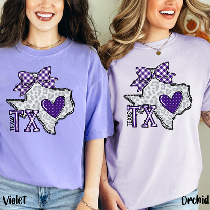 Texas Leopard Print Tee: Purple Bow, Frogs Fan Gear