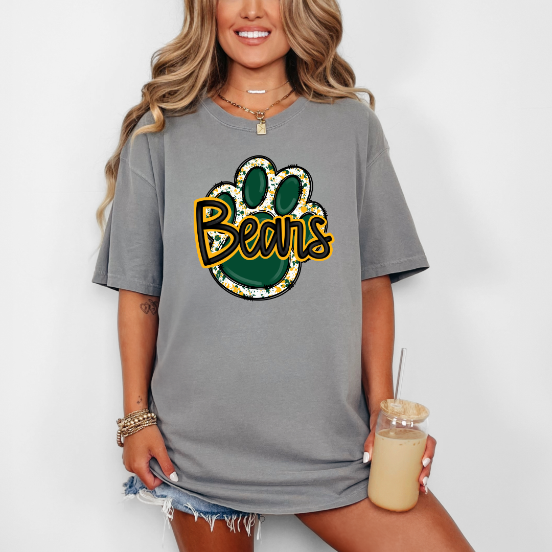 Green and Gold Paw Print Comfort Colors® Shirt Retro Style Tee Game Day T-shirt Fan Gift Bears Mom T-Shirt Bears Fan Tee