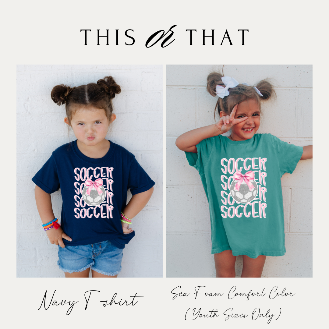 Soccer Shirt, Cute Soccer Bow Shirt, Game Day Shirt for Her, Soccer Team Tee, Soccer Player Gift, Pink Bow Soccer Tee, Soccer Sister T-shirt