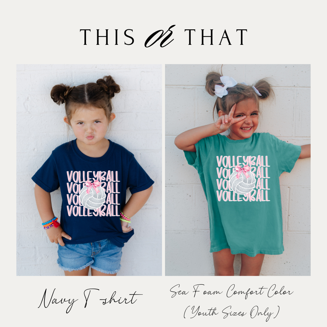 Kids Volleyball Bow Shirt Cute Girls Volleyball Tee Volleyball Sibling Tee Volleyball Player Shirt Team Spirit GameDay Shirt Pink Bow Tee