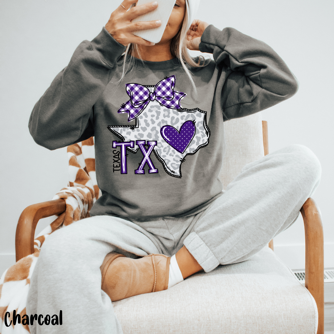 Texas Leopard Print Tee: Purple Bow, Frogs Fan Gear