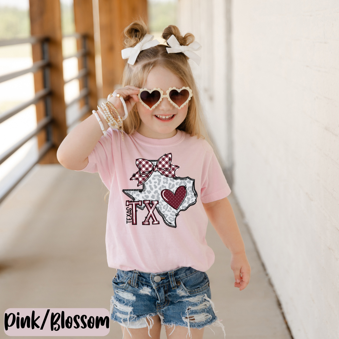 Kids TAMU Texas Distressed T-shirt Design Texas Comfort Colors® Shirt Texas Retro Style Coquette Bow Tee Game Day TAMU T-shirt Fan Gift