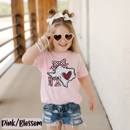 Kids TAMU Texas Distressed T-shirt Design Texas Comfort Colors® Shirt Texas Retro Style Coquette Bow Tee Game Day TAMU T-shirt Fan Gift