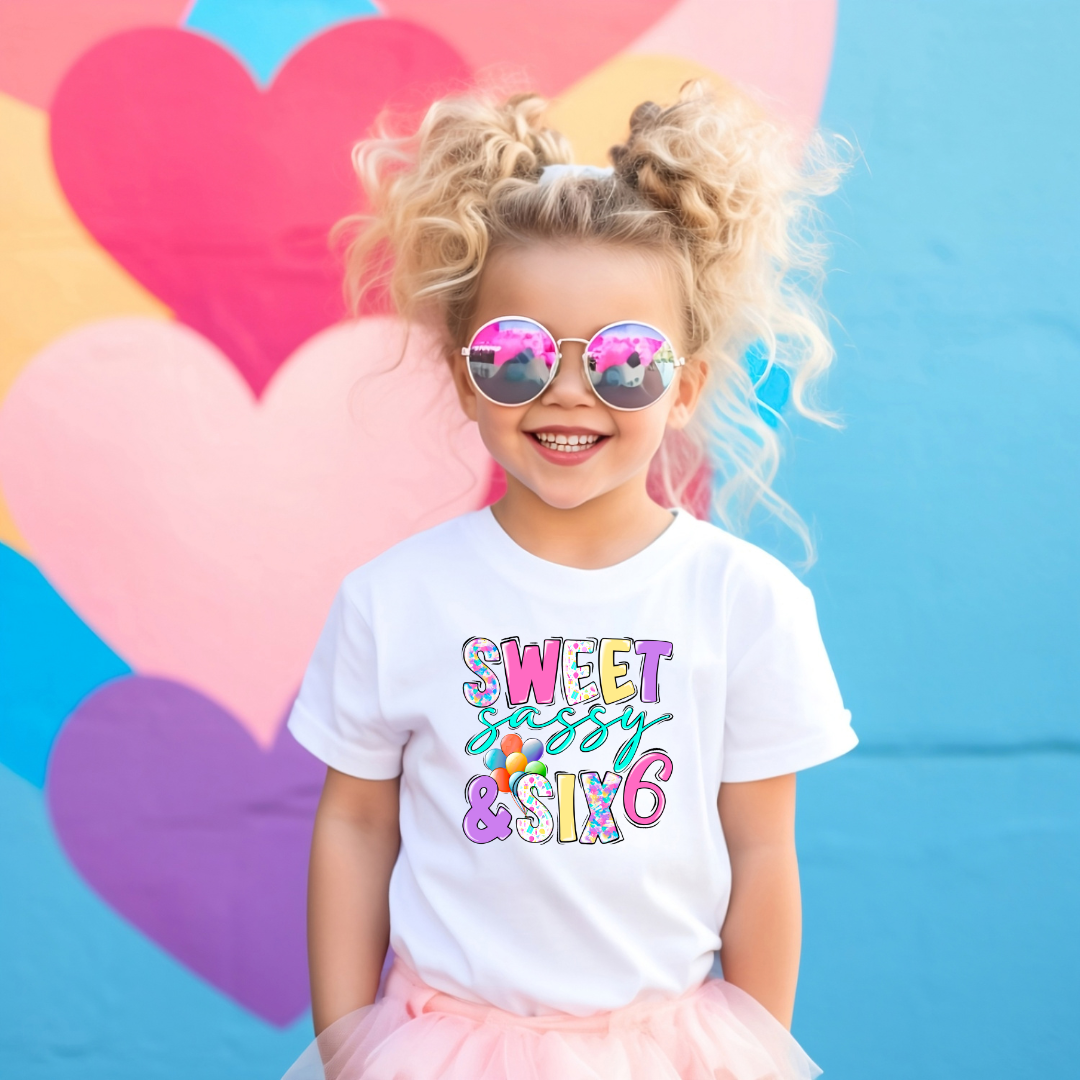 Sweet Sassy and Six Girl's Birthday Shirt, My 6th Birthday Girl Shirt, I'm 6 Tee