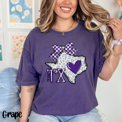 Texas Leopard Print Tee: Purple Bow, Frogs Fan Gear