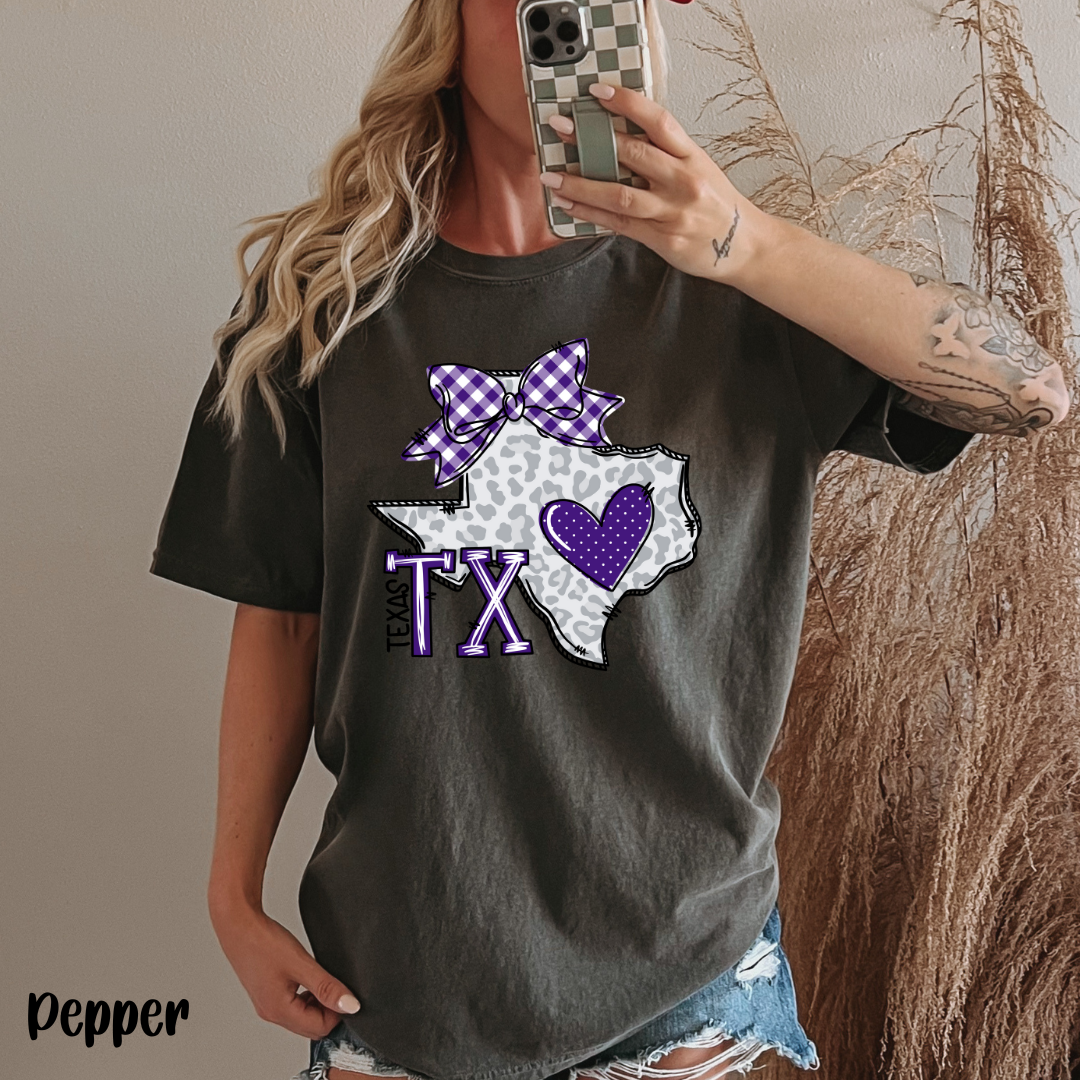 Texas Leopard Print Tee: Purple Bow, Frogs Fan Gear