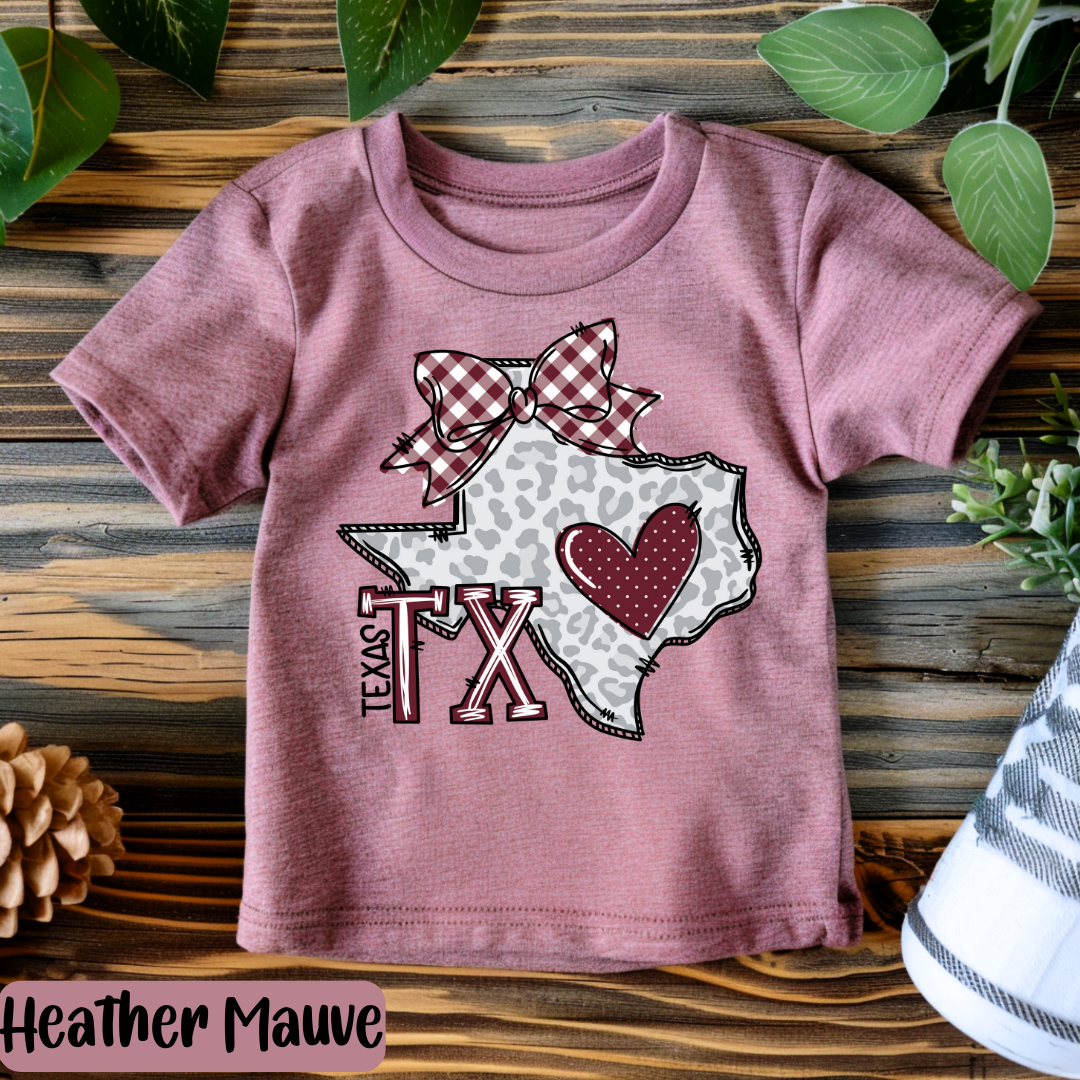 Kids TAMU Texas Distressed T-shirt Design Texas Comfort Colors® Shirt Texas Retro Style Coquette Bow Tee Game Day TAMU T-shirt Fan Gift