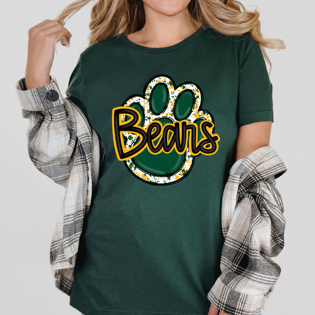 Green and Gold Paw Print Comfort Colors® Shirt Retro Style Tee Game Day T-shirt Fan Gift Bears Mom T-Shirt Bears Fan Tee