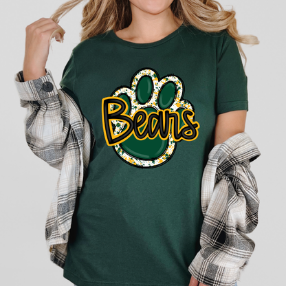 Green and Gold Paw Print Comfort Colors® Shirt Retro Style Tee Game Day T-shirt Fan Gift Bears Mom T-Shirt Bears Fan Tee