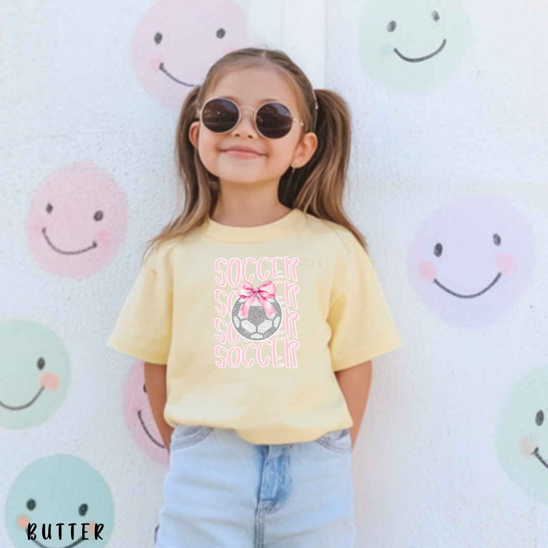 Soccer Shirt, Cute Soccer Bow Shirt, Game Day Shirt for Her, Soccer Team Tee, Soccer Player Gift, Pink Bow Soccer Tee, Soccer Sister T-shirt