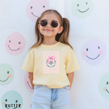 Soccer Shirt, Cute Soccer Bow Shirt, Game Day Shirt for Her, Soccer Team Tee, Soccer Player Gift, Pink Bow Soccer Tee, Soccer Sister T-shirt
