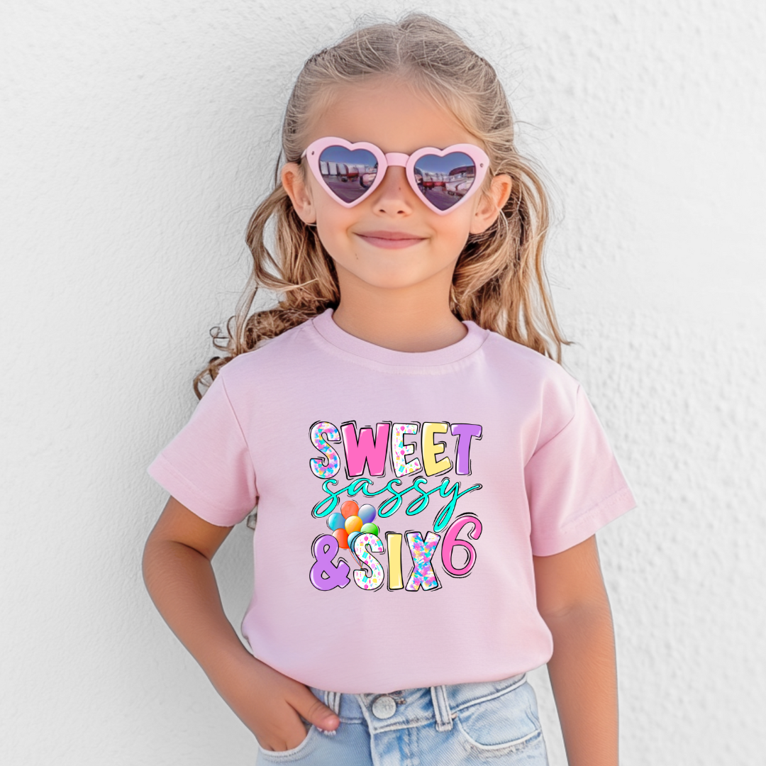 Sweet Sassy and Six Girl's Birthday Shirt, My 6th Birthday Girl Shirt, I'm 6 Tee
