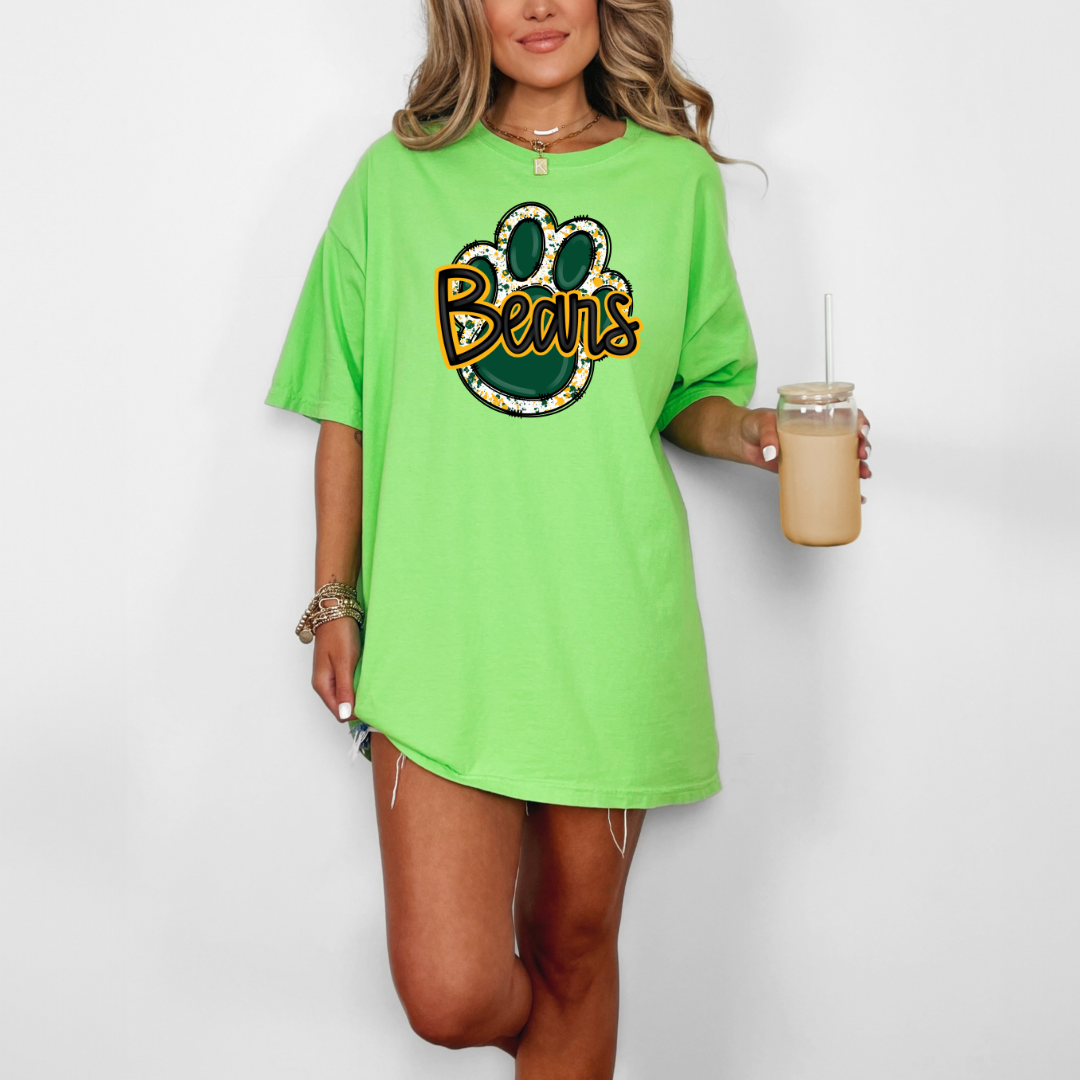Green and Gold Paw Print Comfort Colors® Shirt Retro Style Tee Game Day T-shirt Fan Gift Bears Mom T-Shirt Bears Fan Tee