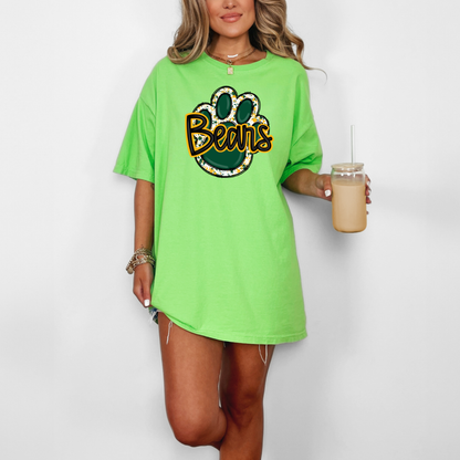 Green and Gold Paw Print Comfort Colors® Shirt Retro Style Tee Game Day T-shirt Fan Gift Bears Mom T-Shirt Bears Fan Tee