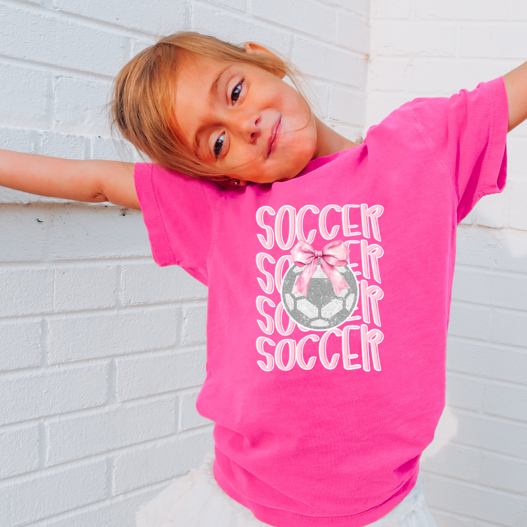 Soccer Shirt, Cute Soccer Bow Shirt, Game Day Shirt for Her, Soccer Team Tee, Soccer Player Gift, Pink Bow Soccer Tee, Soccer Sister T-shirt