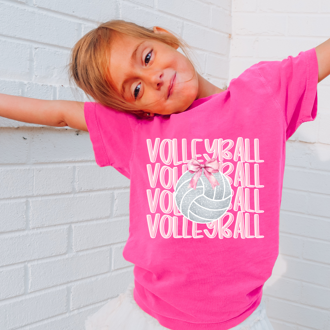 Kids Volleyball Bow Shirt Cute Girls Volleyball Tee Volleyball Sibling Tee Volleyball Player Shirt Team Spirit GameDay Shirt Pink Bow Tee