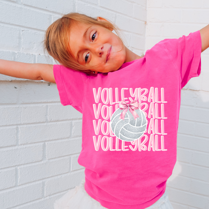 Kids Volleyball Bow Shirt Cute Girls Volleyball Tee Volleyball Sibling Tee Volleyball Player Shirt Team Spirit GameDay Shirt Pink Bow Tee