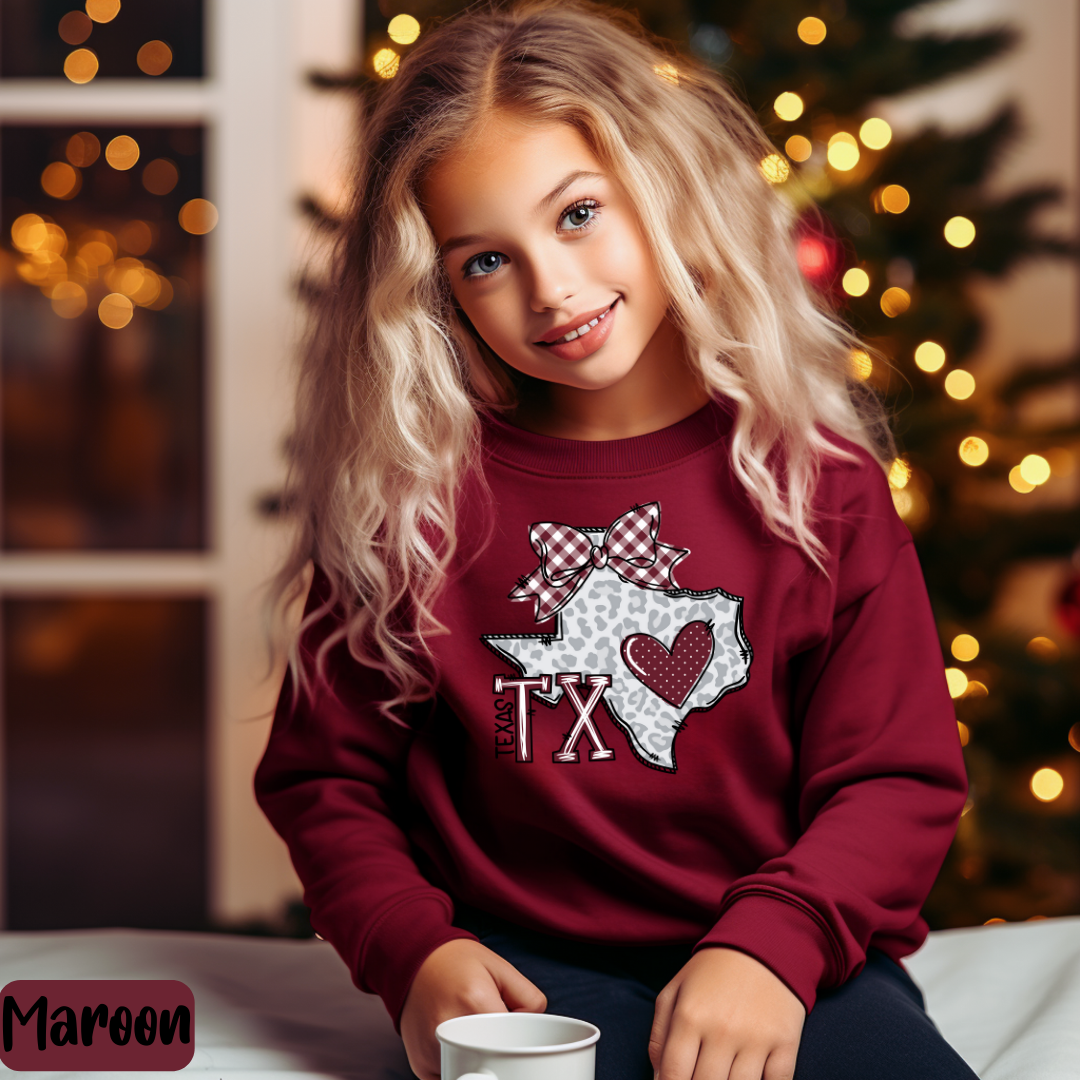Kids TAMU Texas Distressed T-shirt Design Texas Comfort Colors® Shirt Texas Retro Style Coquette Bow Tee Game Day TAMU T-shirt Fan Gift