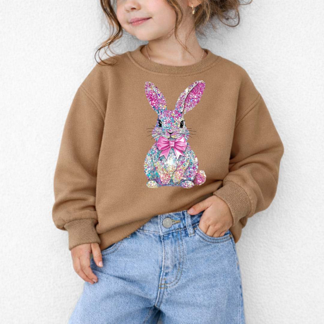 Coyote Brown Sweatshirt with a Faux rhinestone bunny design on a white background