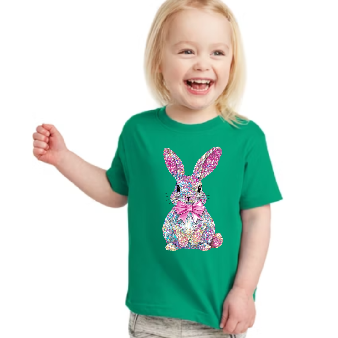 Green t-shirt with a Faux rhinestone bunny 