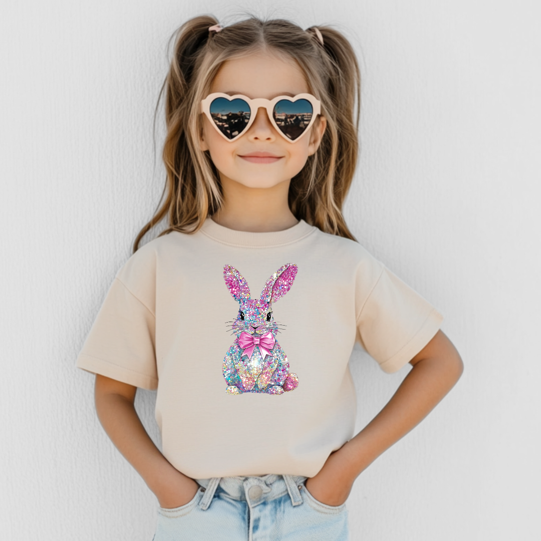Natural t-shirt with a Faux rhinestone bunny design 