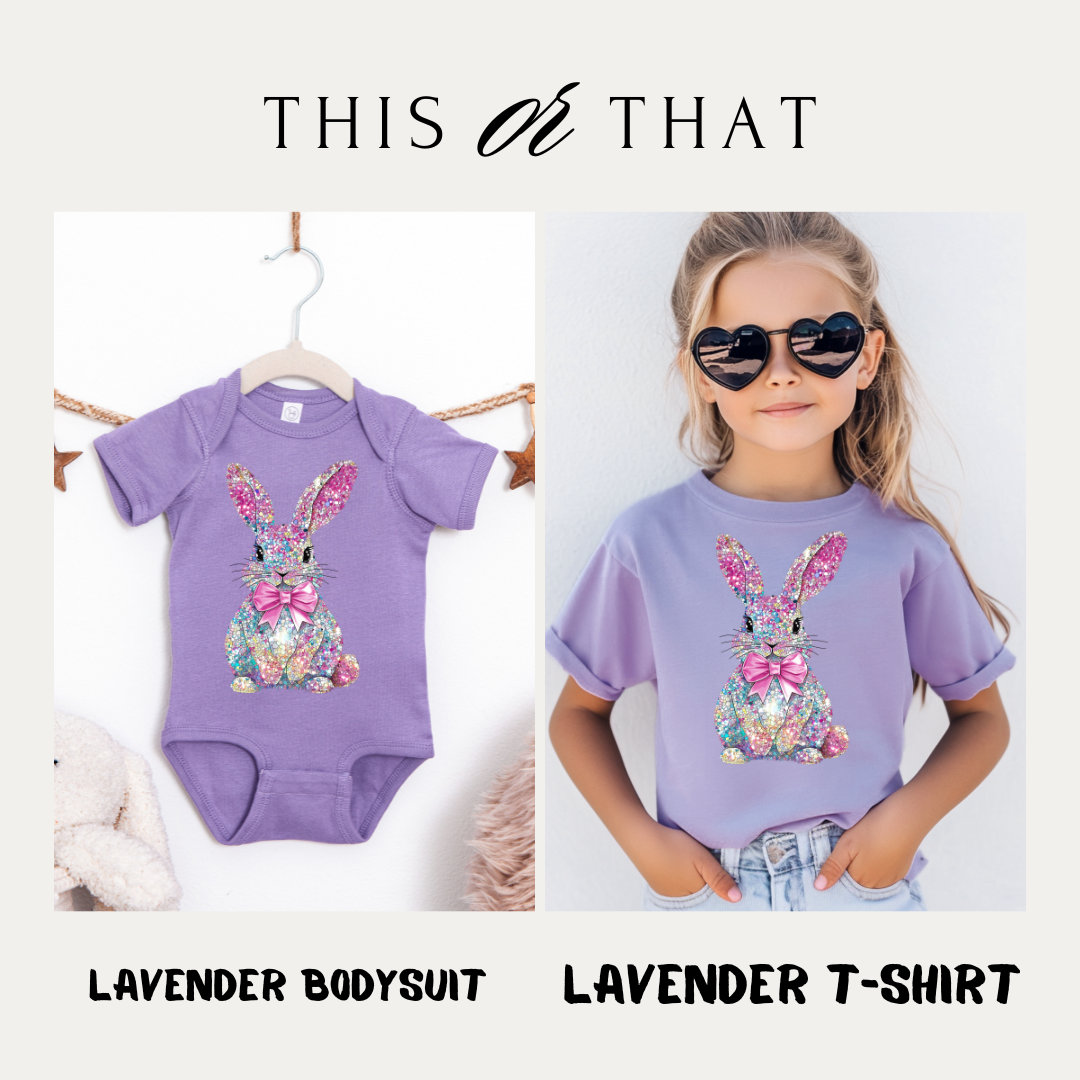 Lavender bodysuit and t-shirt with bunny design 