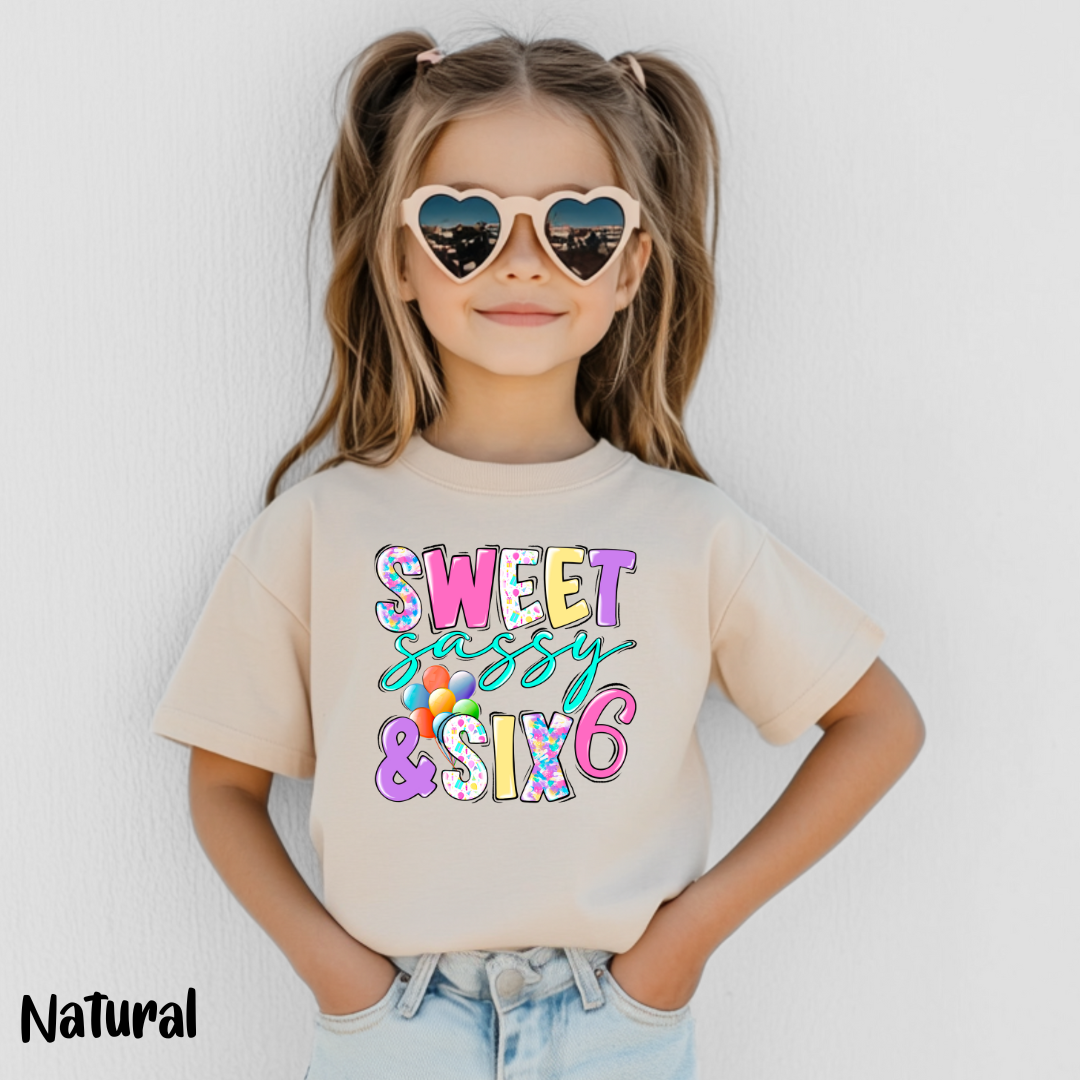 Sweet Sassy and Six Girl's Birthday Shirt, My 6th Birthday Girl Shirt, I'm 6 Tee