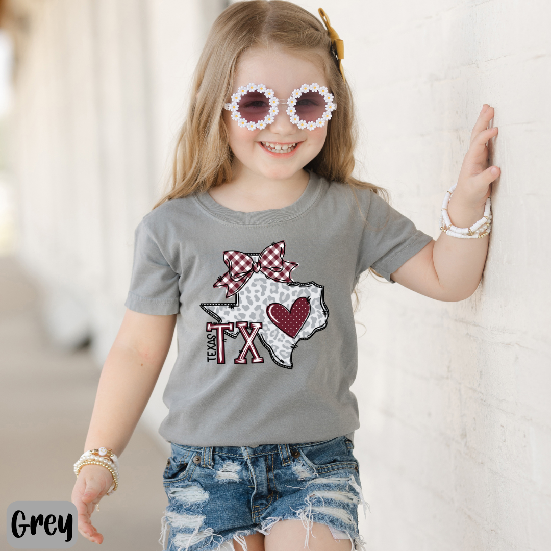 Kids TAMU Texas Distressed T-shirt Design Texas Comfort Colors® Shirt Texas Retro Style Coquette Bow Tee Game Day TAMU T-shirt Fan Gift