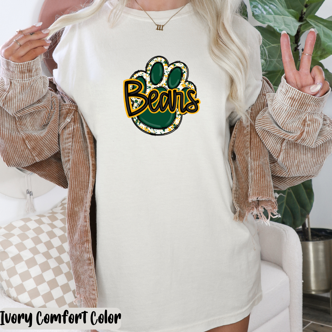 Green and Gold Paw Print Comfort Colors® Shirt Retro Style Tee Game Day T-shirt Fan Gift Bears Mom T-Shirt Bears Fan Tee