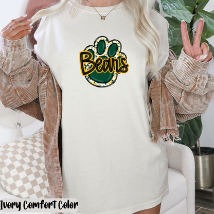 Green and Gold Paw Print Comfort Colors® Shirt Retro Style Tee Game Day T-shirt Fan Gift Bears Mom T-Shirt Bears Fan Tee