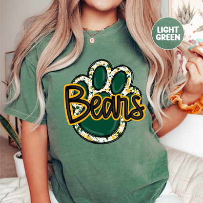 Green and Gold Paw Print Comfort Colors® Shirt Retro Style Tee Game Day T-shirt Fan Gift Bears Mom T-Shirt Bears Fan Tee