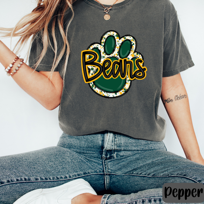 Green and Gold Paw Print Comfort Colors® Shirt Retro Style Tee Game Day T-shirt Fan Gift Bears Mom T-Shirt Bears Fan Tee