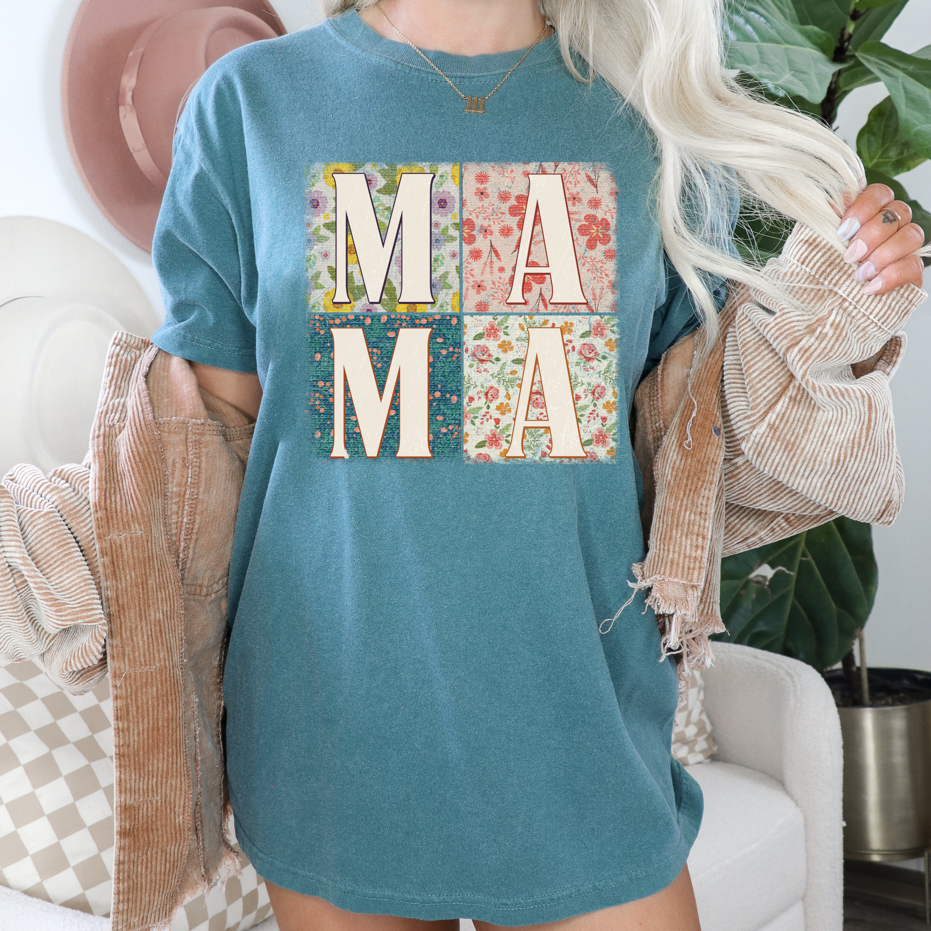 Floral Squares MAMA T-Shirt