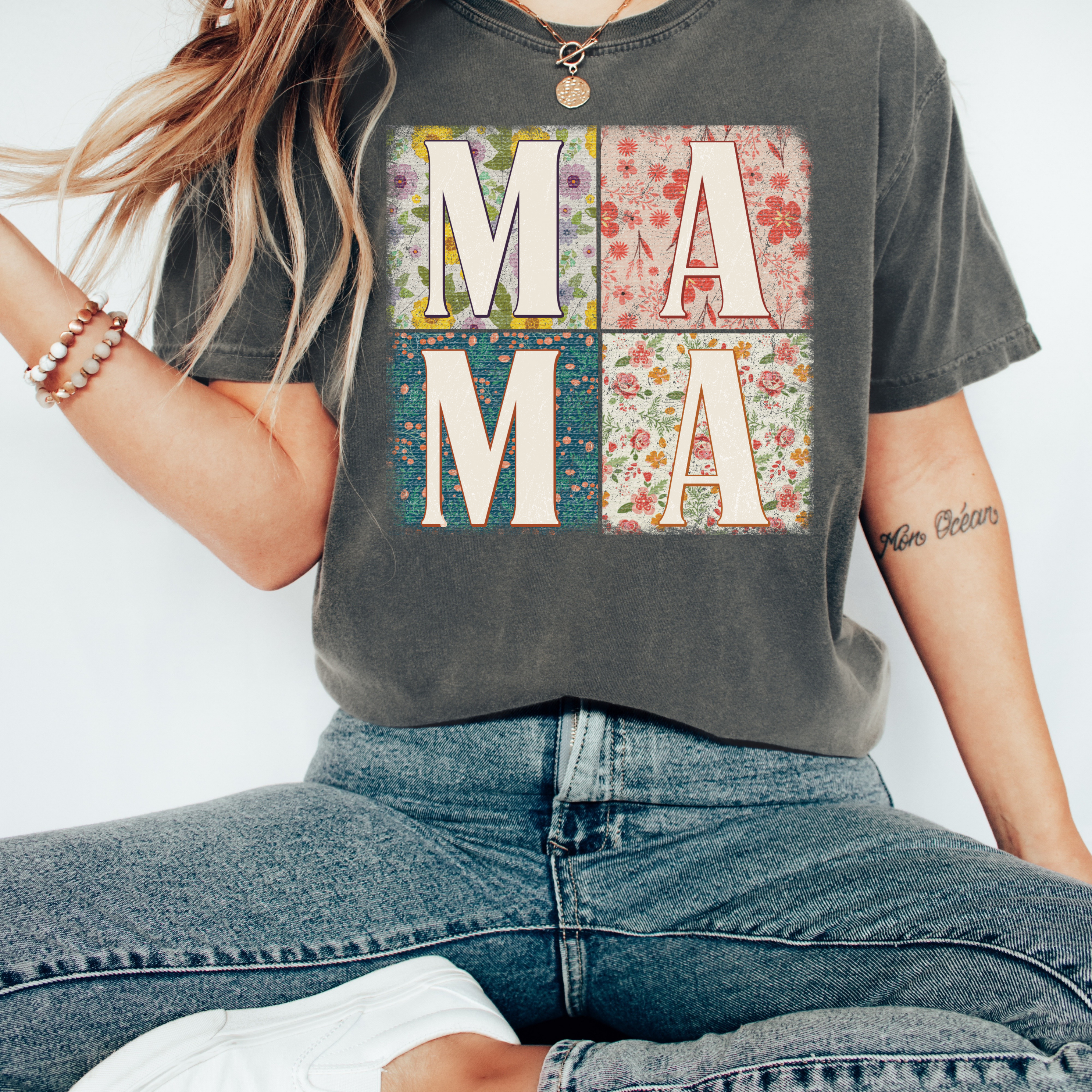 Floral Squares MAMA T-Shirt