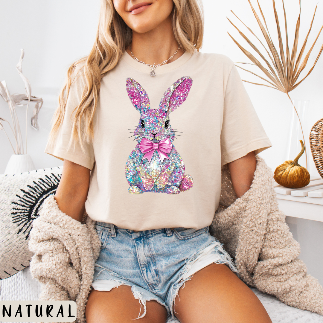 Ladies Faux Rhinestone Bunny T-shirt