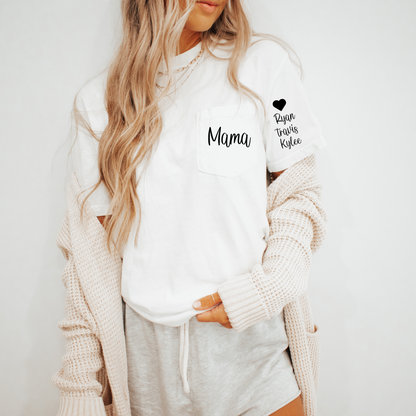 Personalized Mama T-Shirt with Names on Sleeve