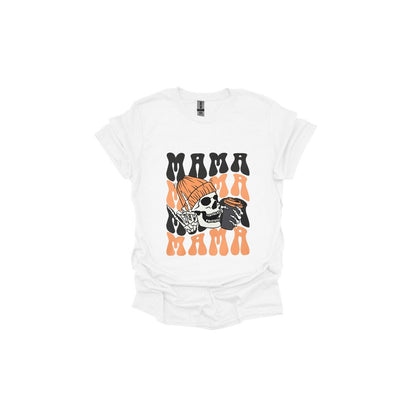 Vintage-Inspired Mama Mama Mama T-shirt featuring Skeleton Head and Coffee Cup